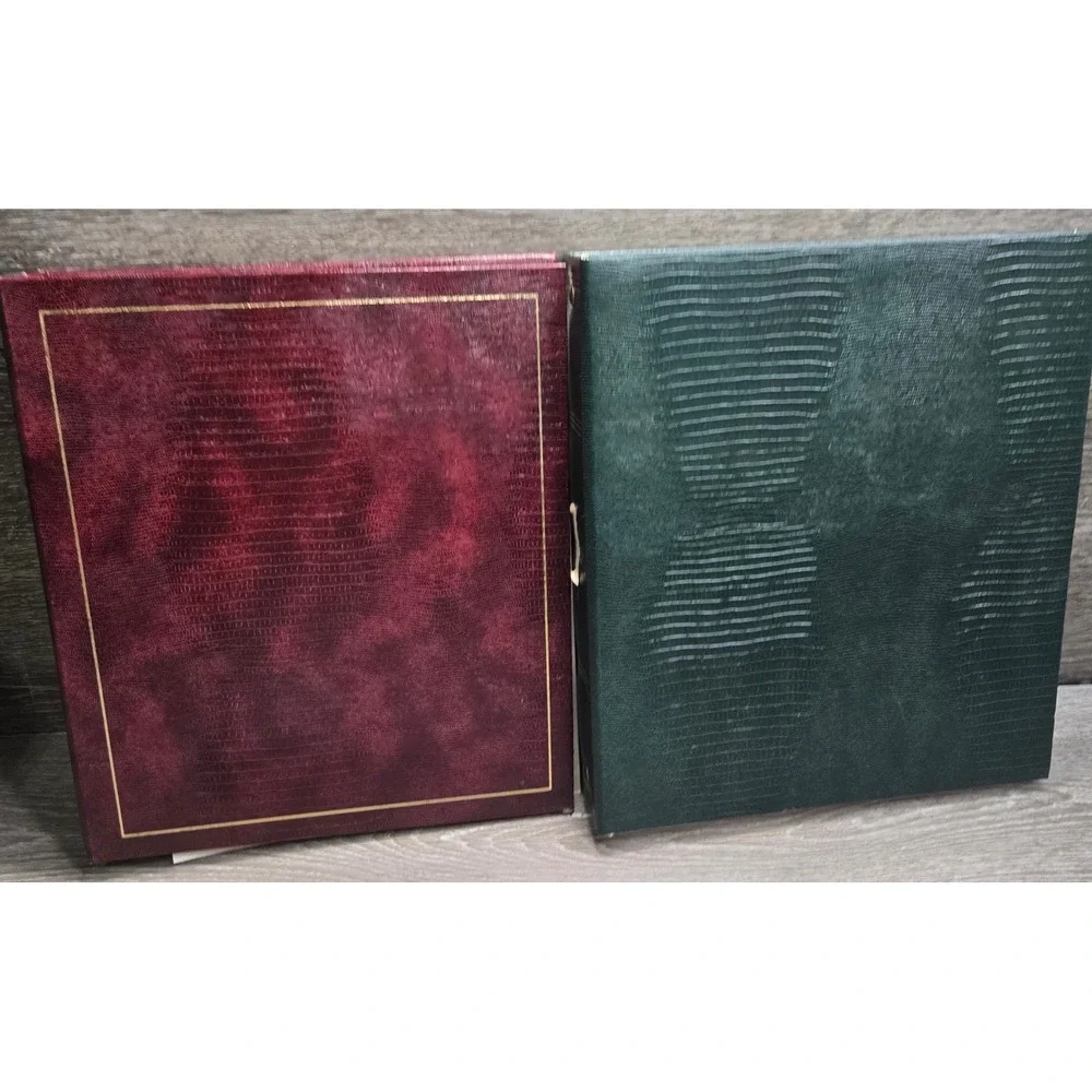Photo Albums Burgundy Gold Trim & Green Textured Faux Leather 3-Ring